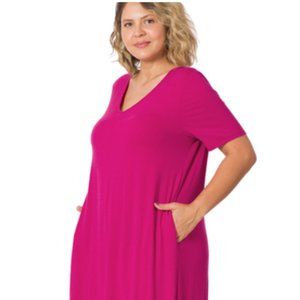 Plus Magenta V-neck Maxi Dress